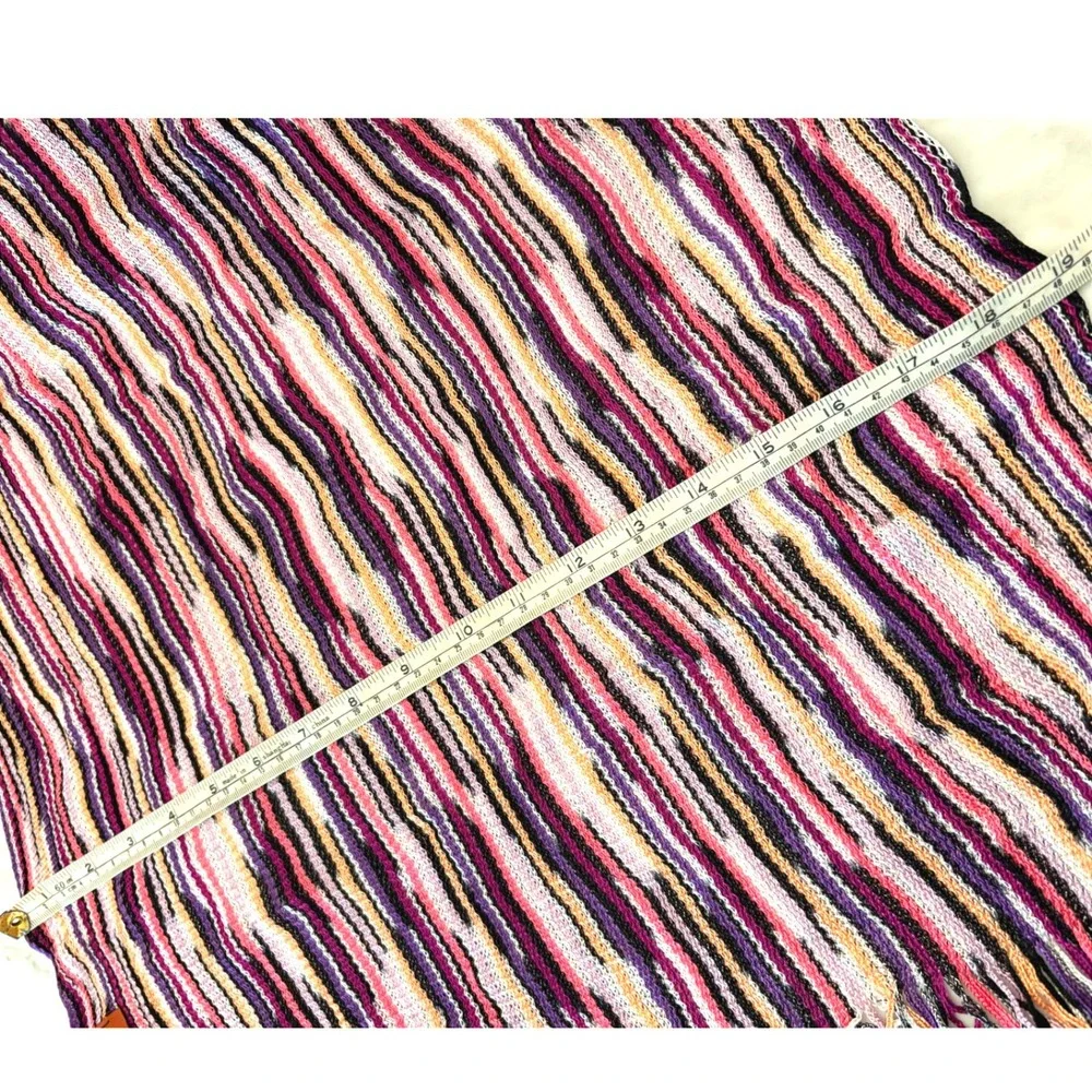 Missoni Brown Label Foulard Space Dye Stripe Fringe Scarf Purple Pink Italy 68